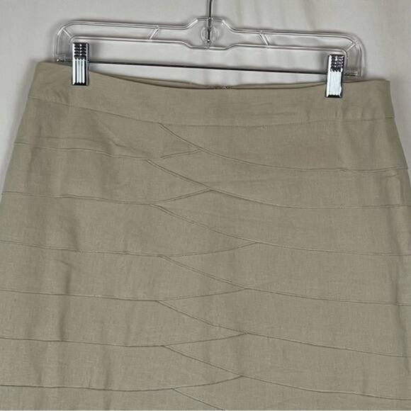 Larry Levine Tan‎ Linen Blend Scalloped Cottage Coastal Grandma Skirt Size 10 - Picture 2 of 9